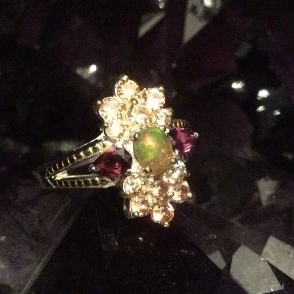 Genuine Fiery Opal & Garnet Ring